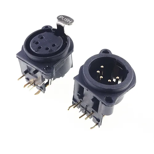 2 10 Uds XLR enchufe 5 pines hembra receptáculo pestillo bloqueo/enchufe ángulo recto soldadura PCB 90 grados a través de agujeros montaje en Panel