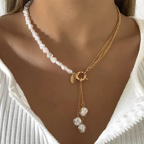 여성을위한 바로크 시뮬레이션 진주 긴 술 펜던트 목걸이 페르시 링크 체인 목걸이 2022 Trend Lariat Wedding Jewelry