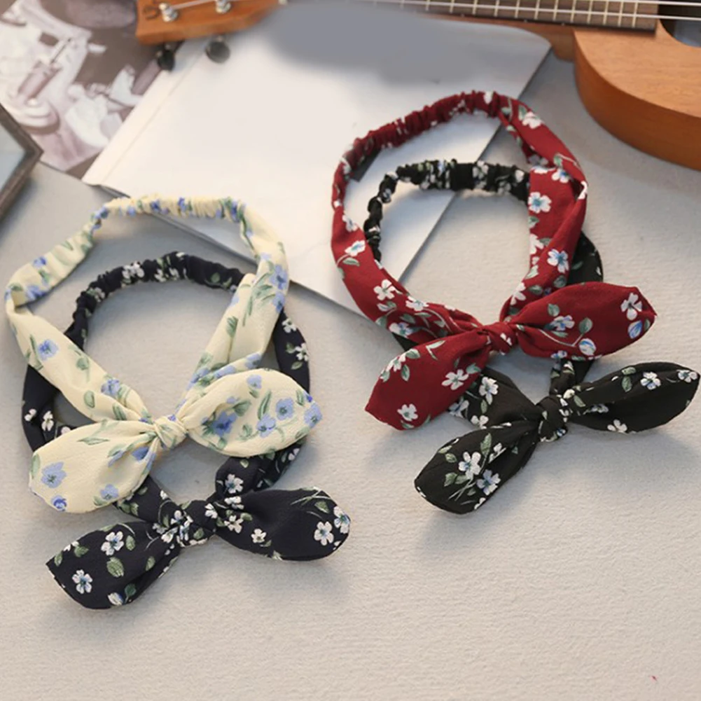 Retro Women Bandana Rabbit Ear Headband Leopard Striped Plaid Hair Bands Bowknot Elastic Iron Wire Hairband Floral Scrunchie Hot