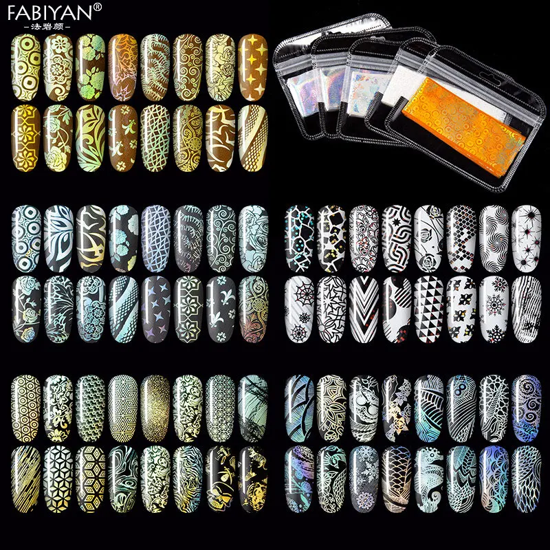 16Pcs/set Holographic Foils Nail Art Glue Adhesive Mixed Style Colorful Transfer Sticker Tips Nail Art Shiny Decorations 20x4cm