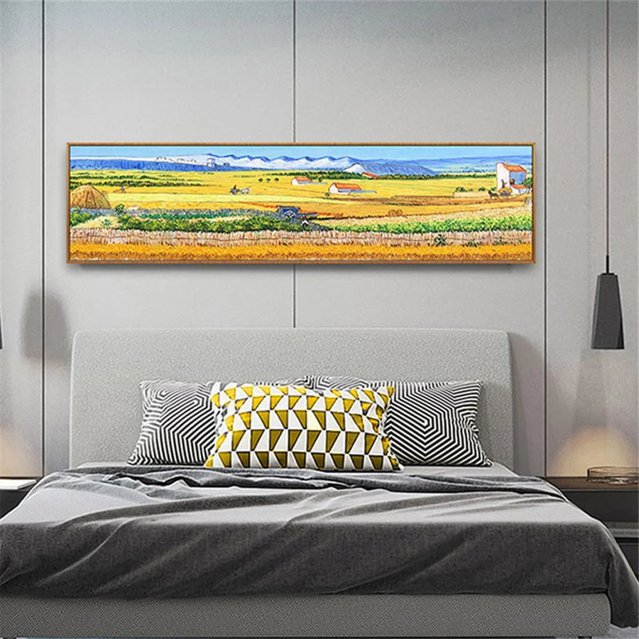 

Hand-painted large-scale long abstract landscape oil painting on canvas natural country mural living room home decoration spring