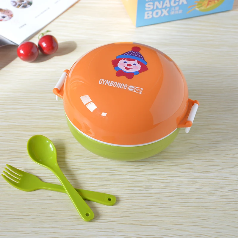 

Cartoon Kid Snack Box Round Bento Box Plastic Double-layer Lunch Box Microwaveable Fruit Box With Fork And Spoon Children's Gift