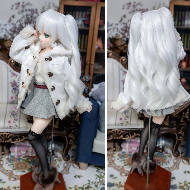 

D03-P243 children toy BJD DD SD MSD 1/3 1/4 1/6 doll's Accessoriess wig White curly double ponytail hair 1pcs