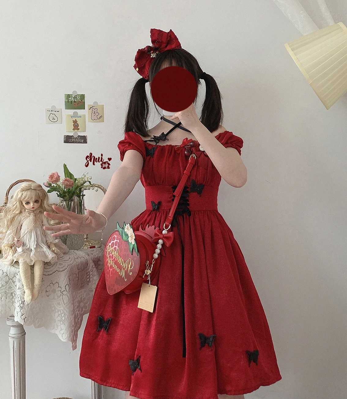 สาวเซ็กซี่ปิดไหล่สองสวมใส่ Lace Up เอว Victorian Elegant หญิง Lolita ชุด Multicolor คอสเพลย์ loli Cos