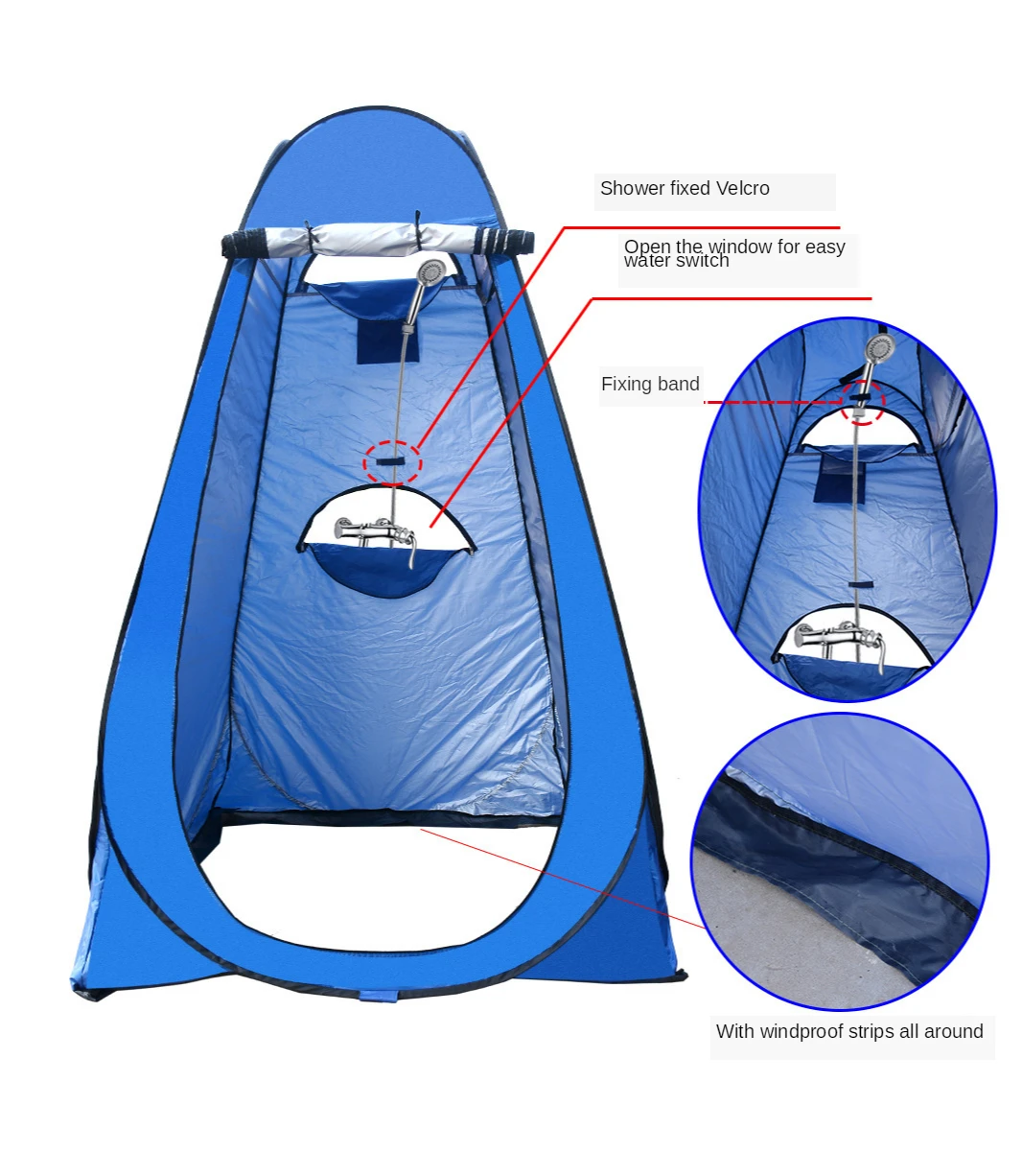 Three Windows Waterproof Silver-Coated Quick Automatic Openning Outdoor Shower Tent Toilet Changeable Mobile Tent