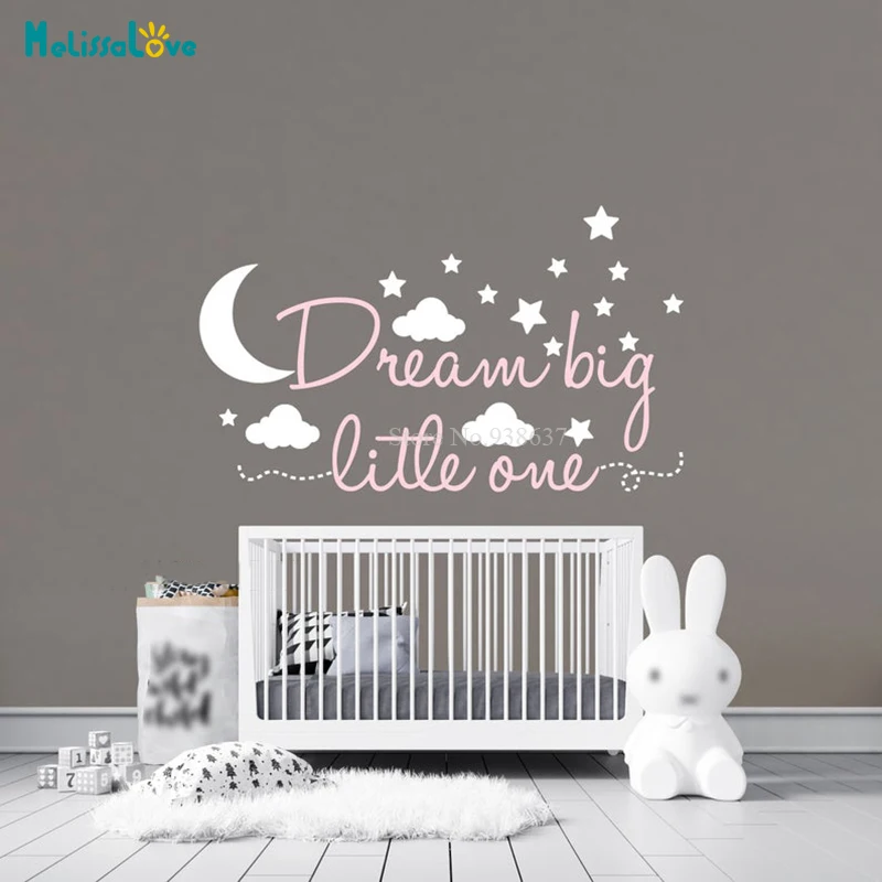 Big Size 2 Colors Baby Room Quote Wall Decal Dream Big Little One Playroom Nursery Mural Vinyl Wall Sticker BA970