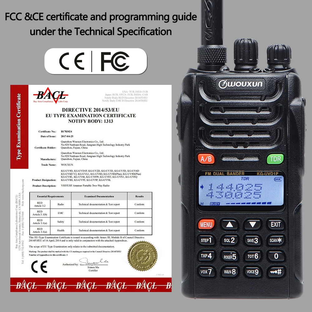 KG-UVD1P rádio portátil walkie talkie, banda dupla, bateria de 1700mAh, portátil, transceptor FM, VOX, KGUVD1P