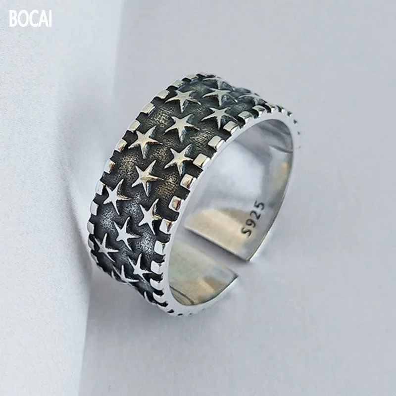 BOCAI New 100% real s925 sterling silver jewelry vintage men's and women's rings personality fashion star rings