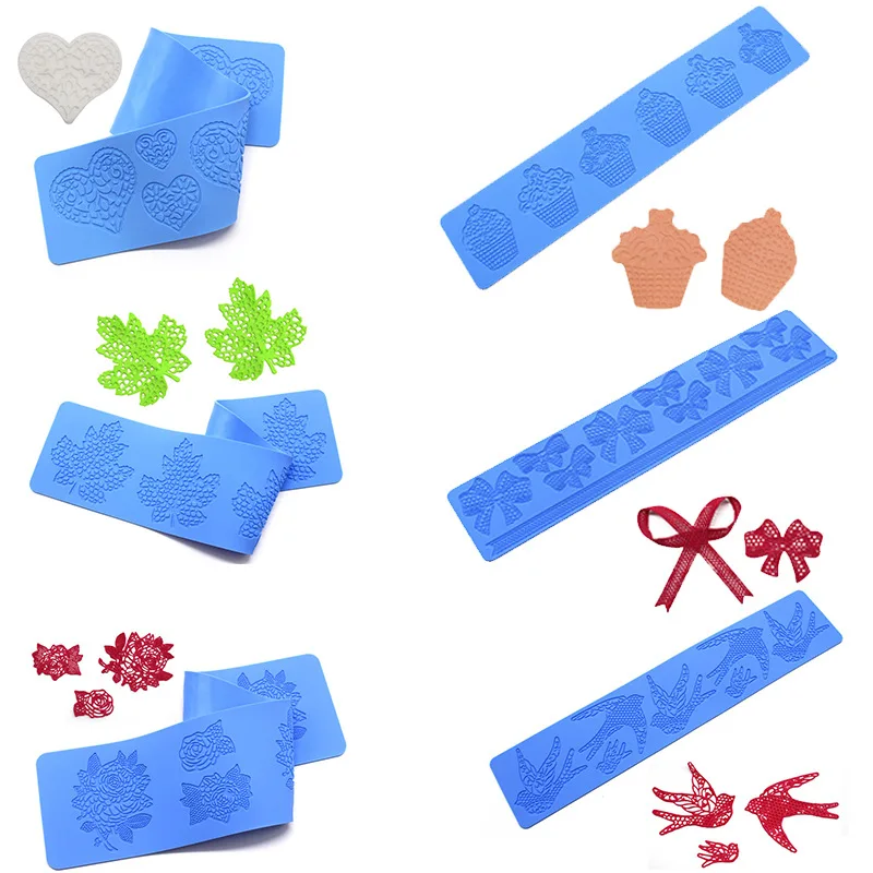 Maple Leaf Heart Knot Flower Swallow Silicone Lace Mat Sugracraft Cake Border Mold Wedding Lace Pad Cake Decorating Tools m029