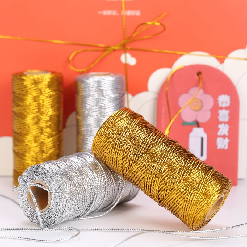 1.5mm 100M/Roll Gold Silver Cords Metallic Twine Non-Slip String Strap Thread Gift Bags Garment Shoes Ribbon DIY Sewing