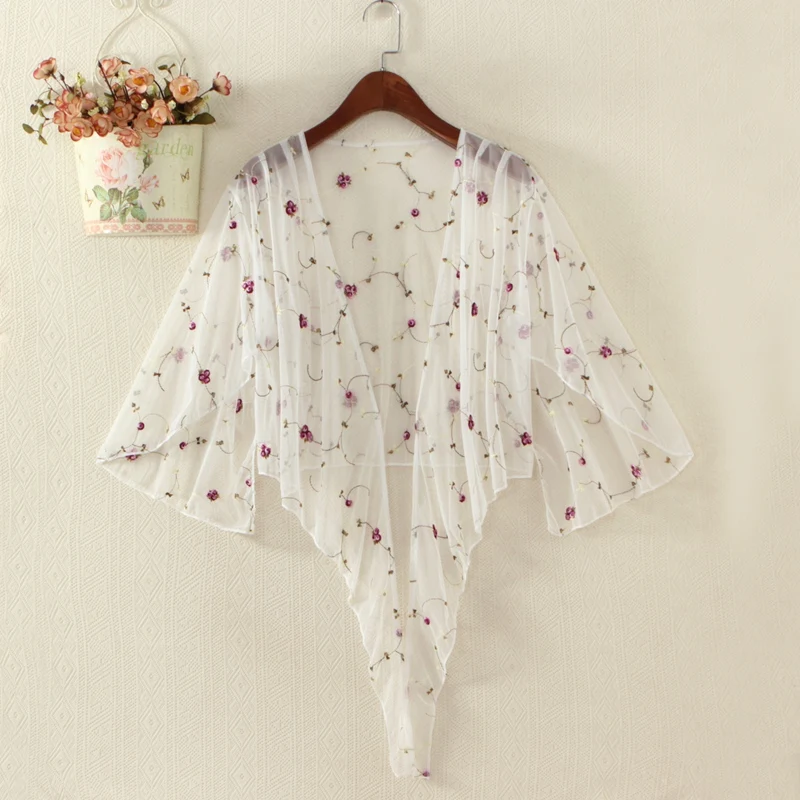 Beachwear Cover Ups Women One Size Floral Print Patchwork Mesh White See Through Ladies Outwear Long Sleeve Bikini Cover-Up Y2k