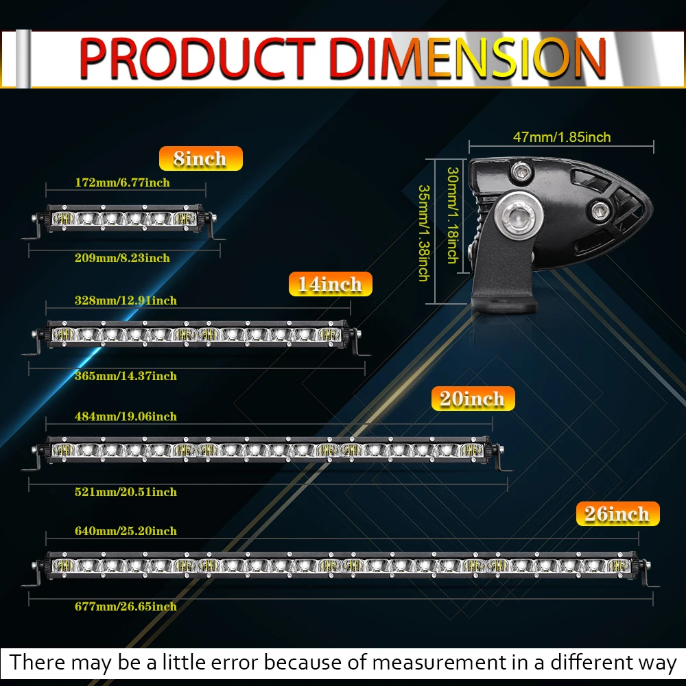 UNI-SHINE Slim 8 14 20 26 32 38 44 50''inch Led Work Light 12V 24V Led Bar for SUV ATV Trucks Tractor Driving Light Car Styling