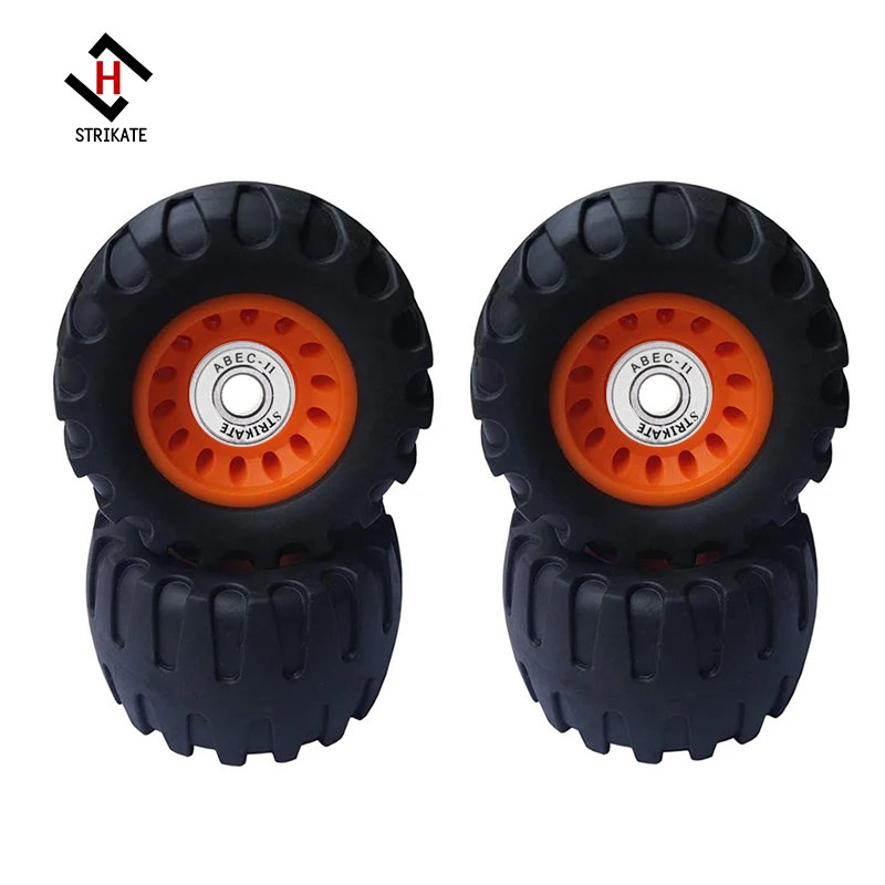 4pcs 76mm Rubber offroad wheels with 8pcs ABEC 11 white bearing Complete Longboard bearing wheels