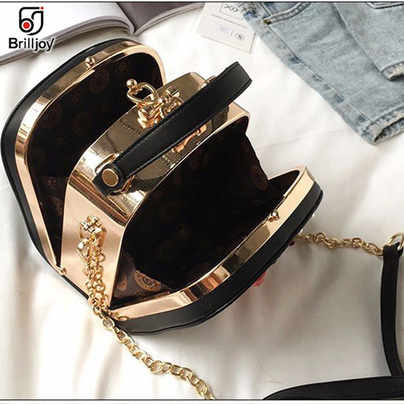 Brilljoy Women Metal Clip Small Square Bag New Spring Fashion Flowers Dinner Flower Shoulder Diagonal Handbag Bags Shoulder Bags