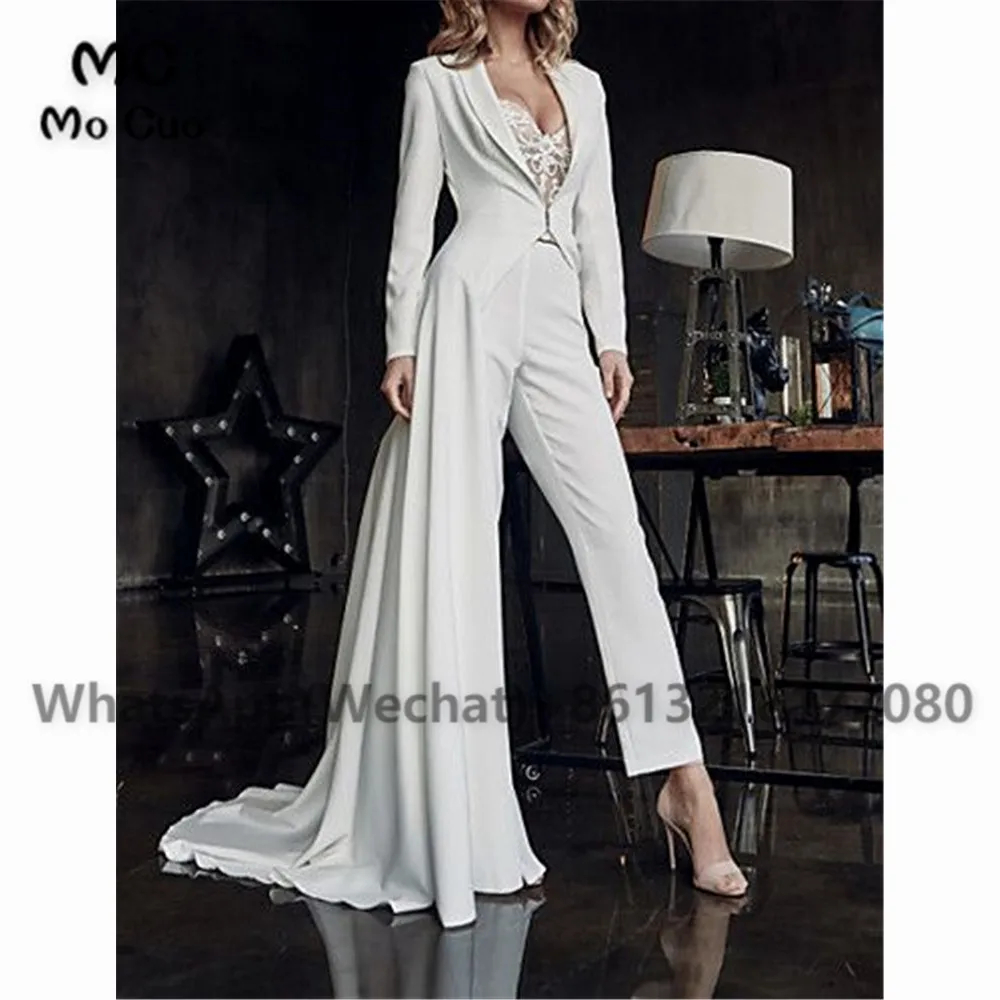 2020 New Bohemian Jumpsuit Wedding Dresses Lace With Long Jacket Appliqued Sweetheart Bridal Pants Suit Beach Vestidos De Novia