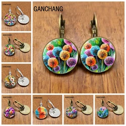 2021 ladies simple dandelion earrings wedding jewelry painted dandelion glass cabochon earrings