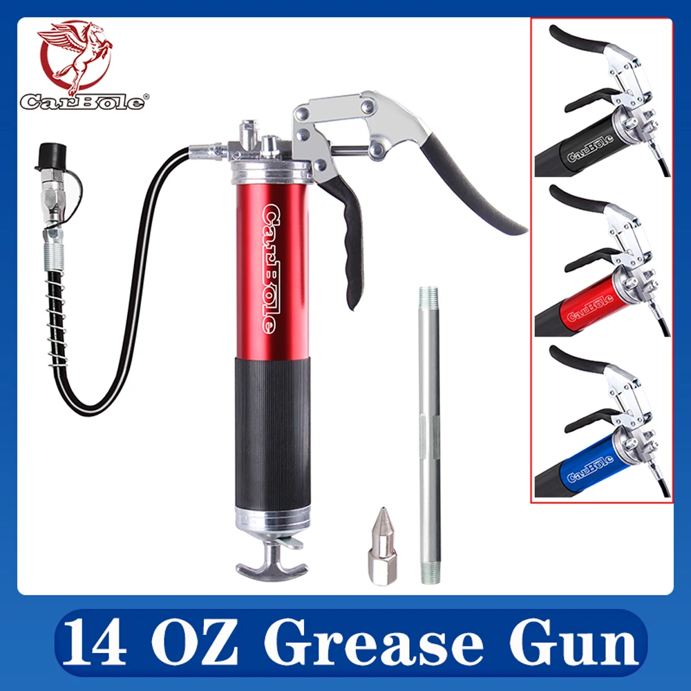 

Black Blue Red Grease Gun 14OZ Heavy Duty Professional Pistol Grip Dual Flow Pressure 6000psi 4500 PSI With 18 inch Flex Hose