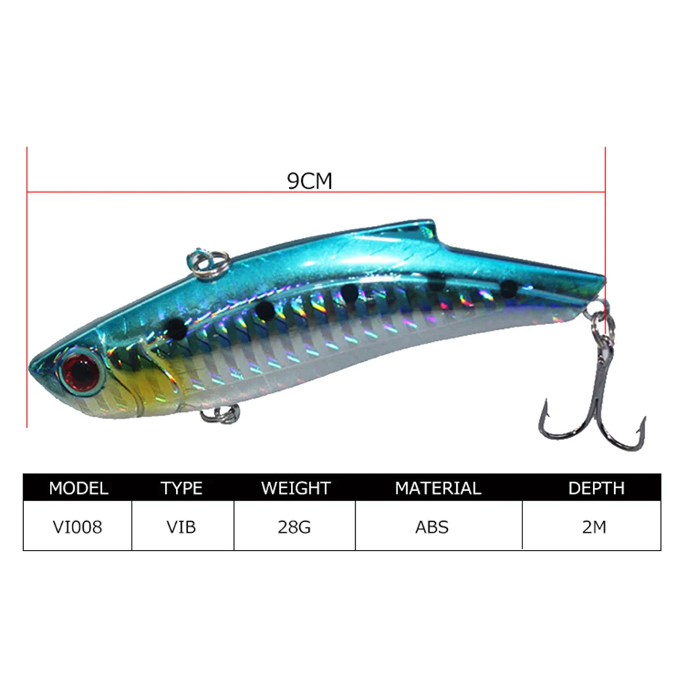 GoByGo 1PCS 9cm Winter VIB Fishing Lure 28g Hard Bait Inside Ice Sea Fishing Tackle Diving Swivel Jig Metal Wobbler Lure