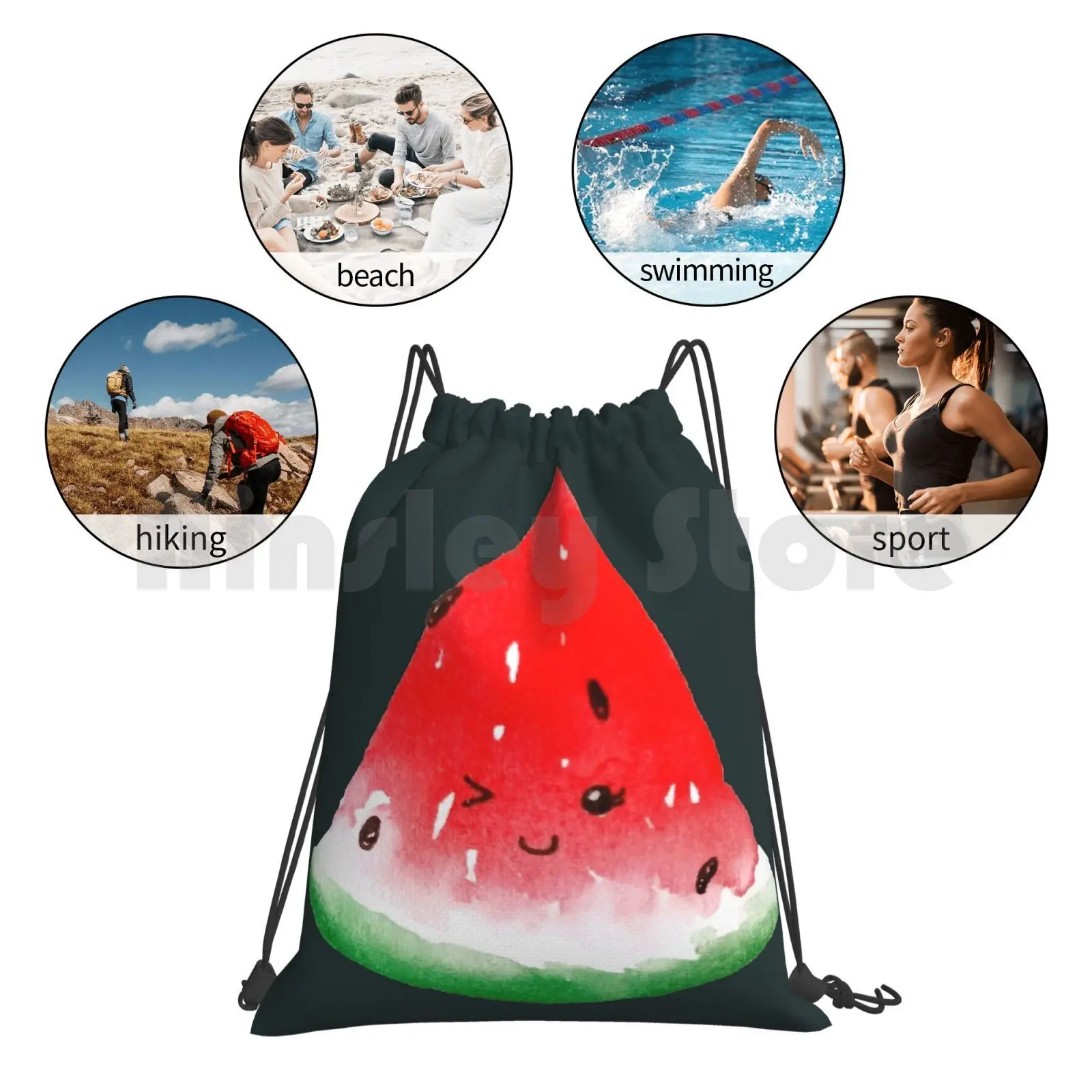 Mochila de sandía bonita, bolsas con cordón, bolsa de gimnasio impermeable, sandía bonita, sonrisa feliz, fruta, naturaleza, Picnic rojo de verano