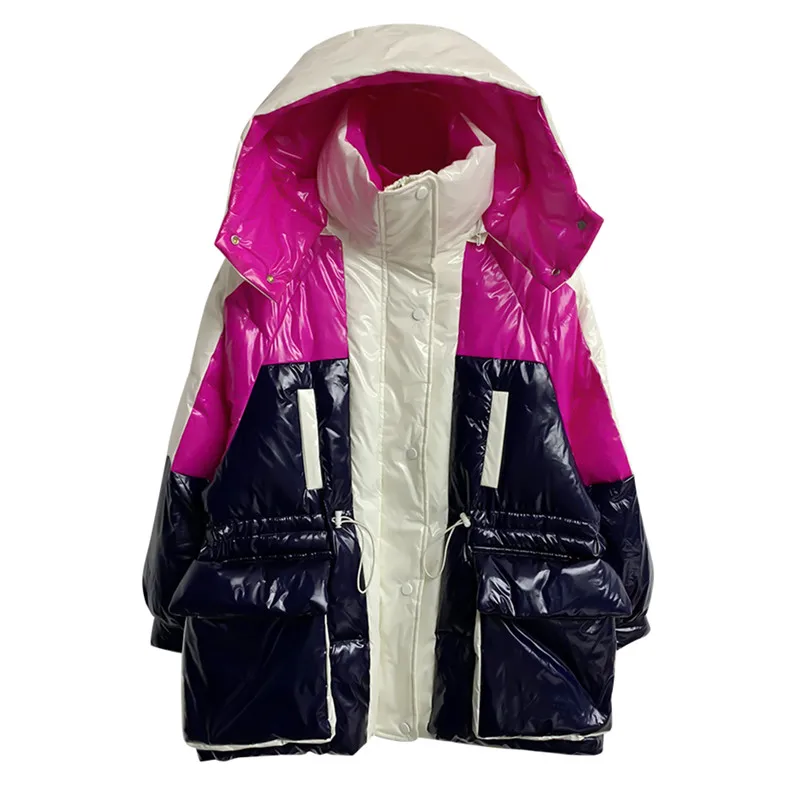 Imagem -03 - Retalhos para Baixo Jaquetas Femininas Streetwear Solto Moda Grande Bolso com Capuz Parkas Grosso Cabolsa de Algodão Quente Feminino 2023 Jaqueta de Inverno