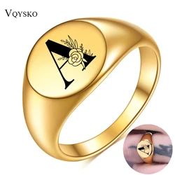 Donna uomo fiore A-Z lettera anello da dito Color oro iniziali nome alfabeto festa femminile anelli grossi gioielli in acciaio inossidabile