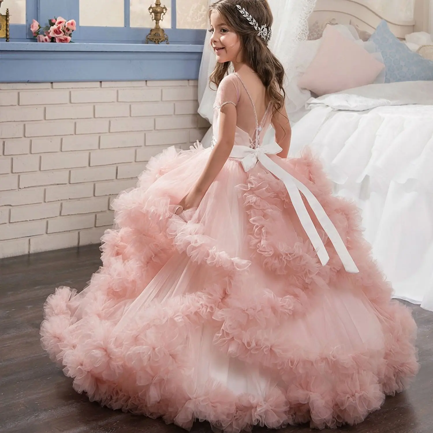 Robe princesse à petites fleurs pour filles, rose/violet, robes de concours, première Communion, robe de fête d'anniversaire pour petites filles, nouvelle collection