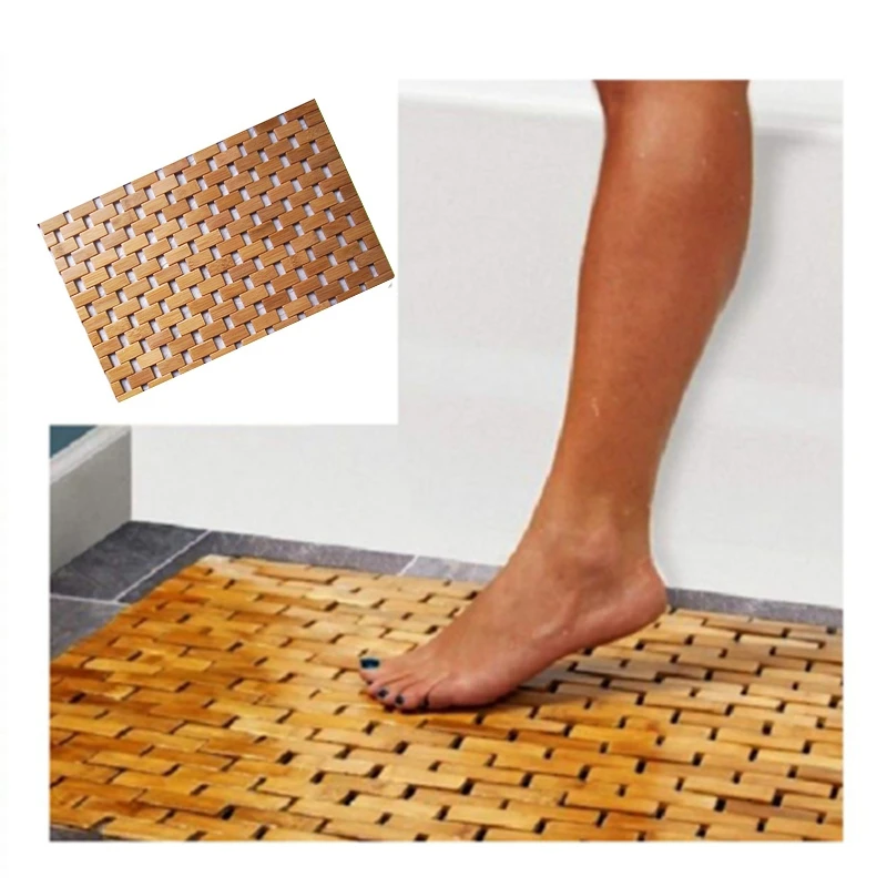 Bath mat teak Wood Bath Mat Feet Shower Floor Natural Bamboo Non Slip Large 50x70cm