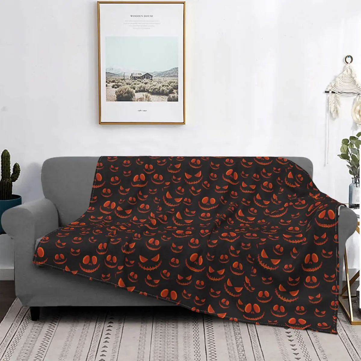 

Jack O Lantern Faces Blankets Fleece Decoration Ultra-Soft Throw Blankets for Bedding Bedroom Plush Thin Quilt