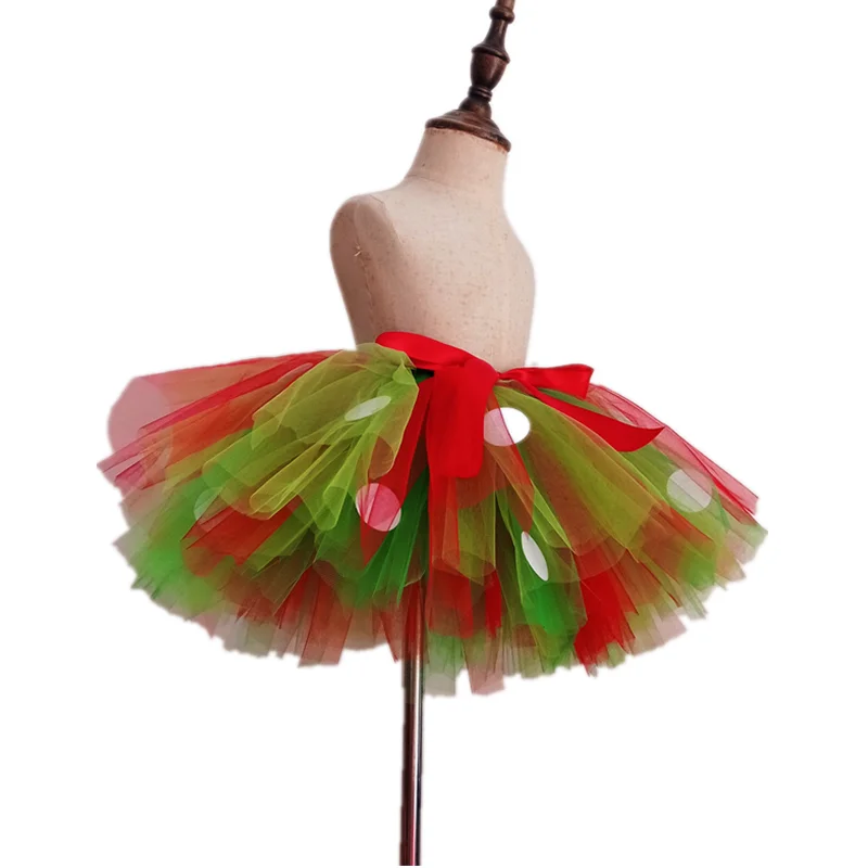 Tutu Skirt Girls Baby Christmas Costume Tutu Skirt Red and Green with Dot Handmake Ballet Dance Skirt Santa Party Tutu