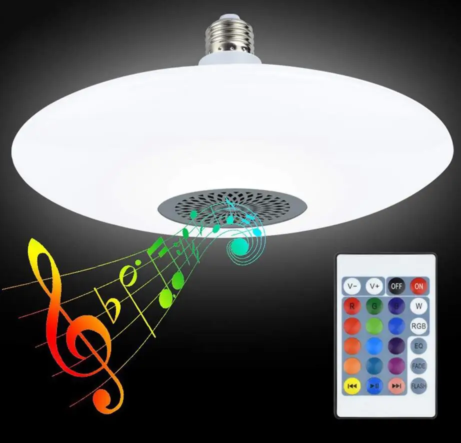 Smart RGB Bluetooth Music UFO Bulb E27 Lamp holder with 24 keys remote control AC85-260V Home Decoration