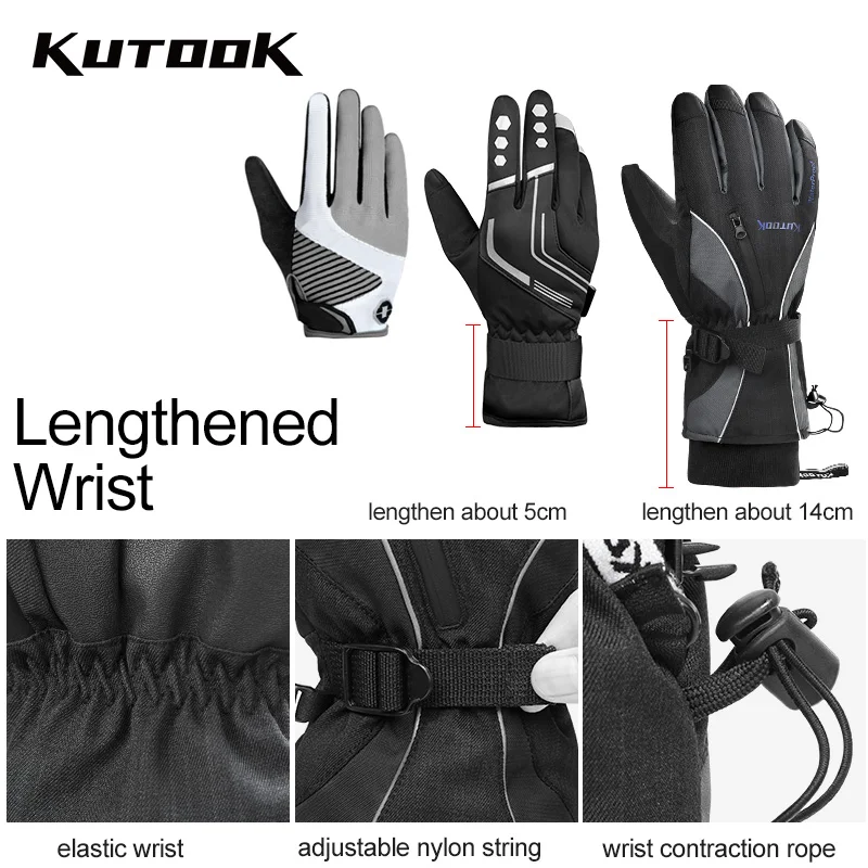 KUTOOK Winter Ski Gloves Waterproof Thermal Windproof Warm Snowmobile TPU Snow Ski Accessories Men Touch Screen Snowboard Gloves