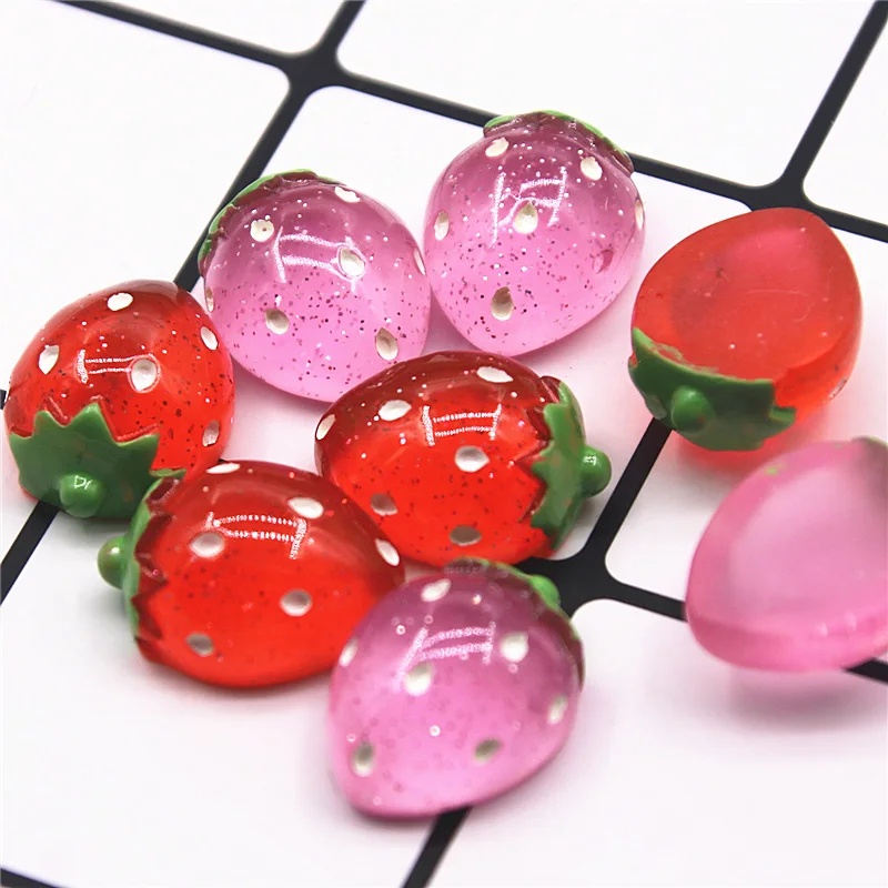 10pcs Shiny Strawberry Fruit Resin Flat back Cabochon Miniature Food Art Supply Decoration Charm Craft 14x19mm