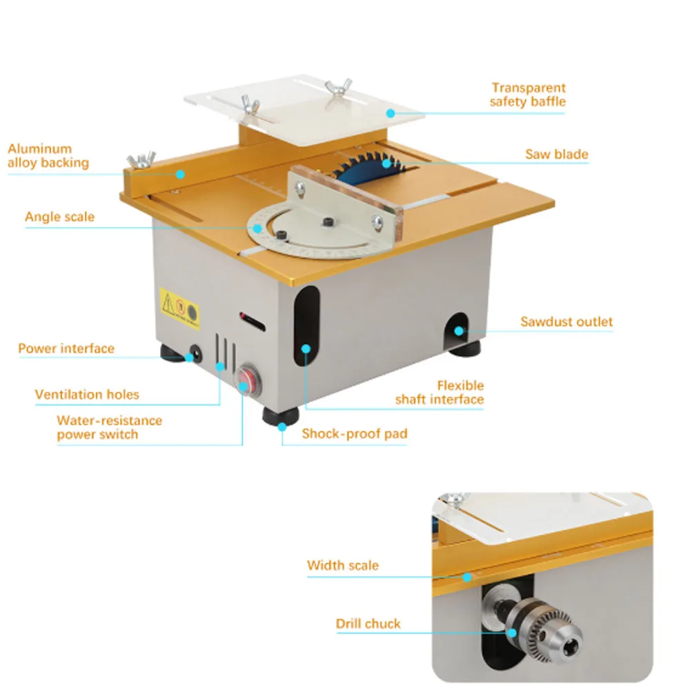 Multifunction T6 Mini Precision Table Saws DIY Wood Working Lathe Polisher Drilling Machine DC 12-24V