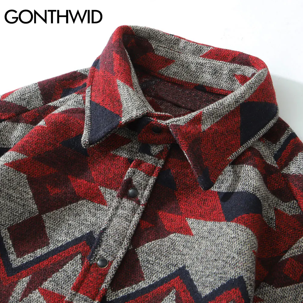 GONTHWID Thick Shirts Coat Streetwear Hip Hop Pockets Geometric Color Block Shirt Men Fashion Harajuku Casual Shirts Jacket Tops