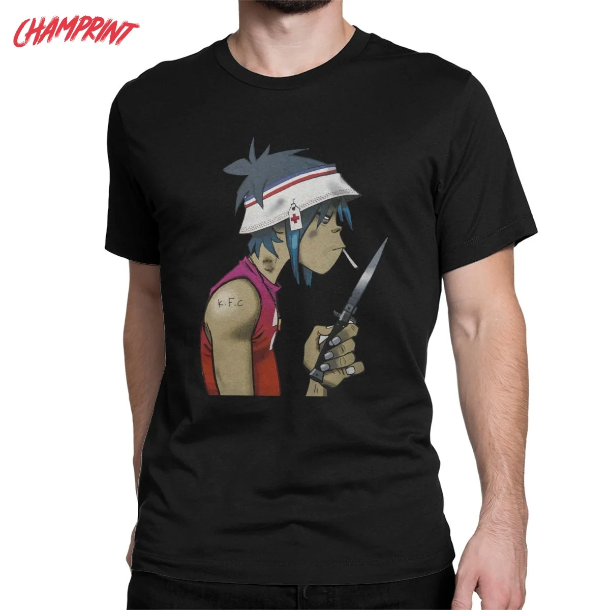 Music Band Gorillaz Smoking T Shirts Men Pure Cotton Funny T-Shirts Crewneck Tees Short Sleeve Clothing Party