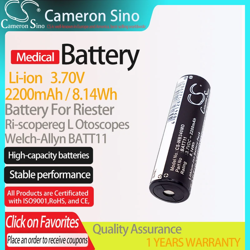 Cameronsinoバッテリーriester ri-scopereg l otoscopesはウェルチ-ウェルチアリンBATT11医療交換用バッテリー2200mah/8.14Wh 3.70v