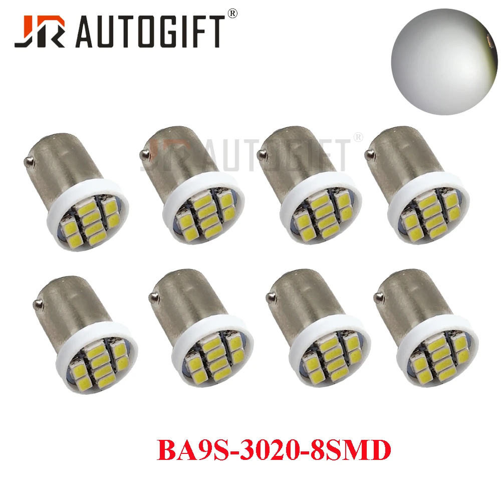 20 шт. BA9S 3020 8SMD 1206 8 светодиодов 12 в 24 В светодиодный супер ярсветодиодный светодиодные светильник пы белые дверсветильник сигнальные лампы габаритные лампы