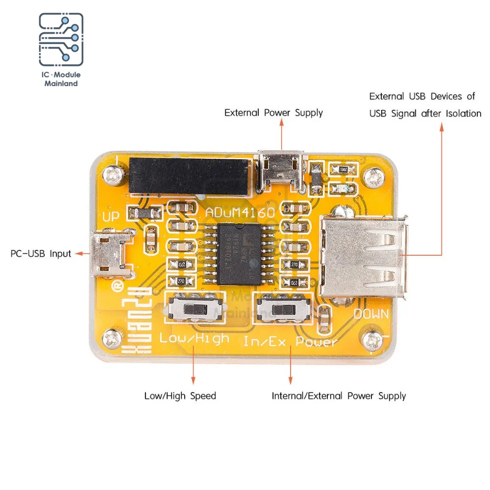 1500V ADuM4160 USB to USB Isolator Module Audio Noise Eliminator Industrial Isolator Digital Protection Module with Case