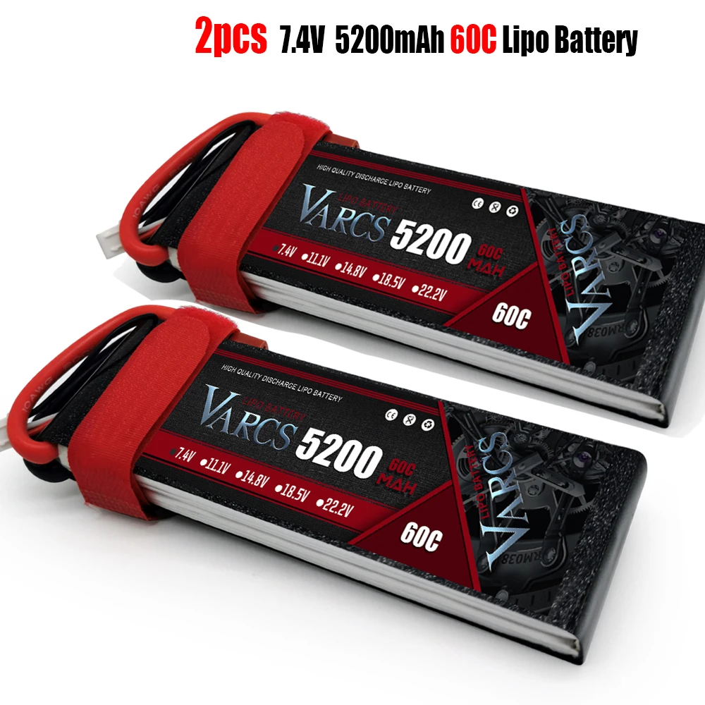 VARCS-Lipo 배터리, 2S 3S 4S 6S 7.4V 11.1V 14.8V 22.2V 5200mAh 60C 120C, RC 자동차 보트 트럭 헬리콥터 비행기 레이싱, 2 개입