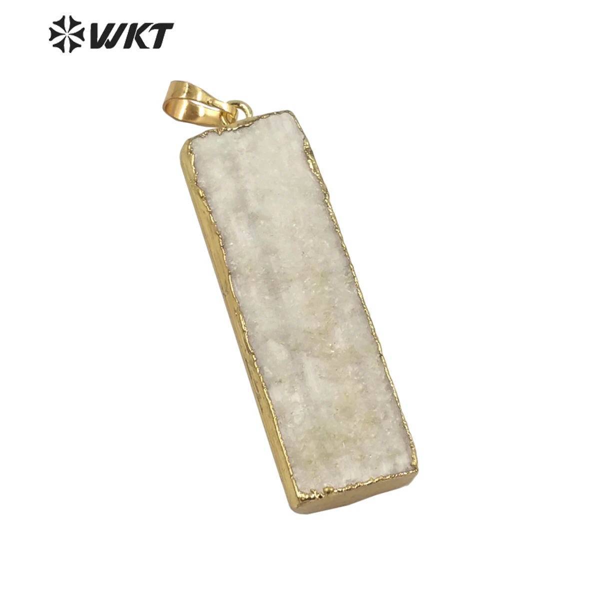 

WT-P1641 Популярный кулон из натурального камня Нерегулярный прямоугольник с двойными крючками Подвеска-коннектор белого цвета Подвеска из селенитного камня