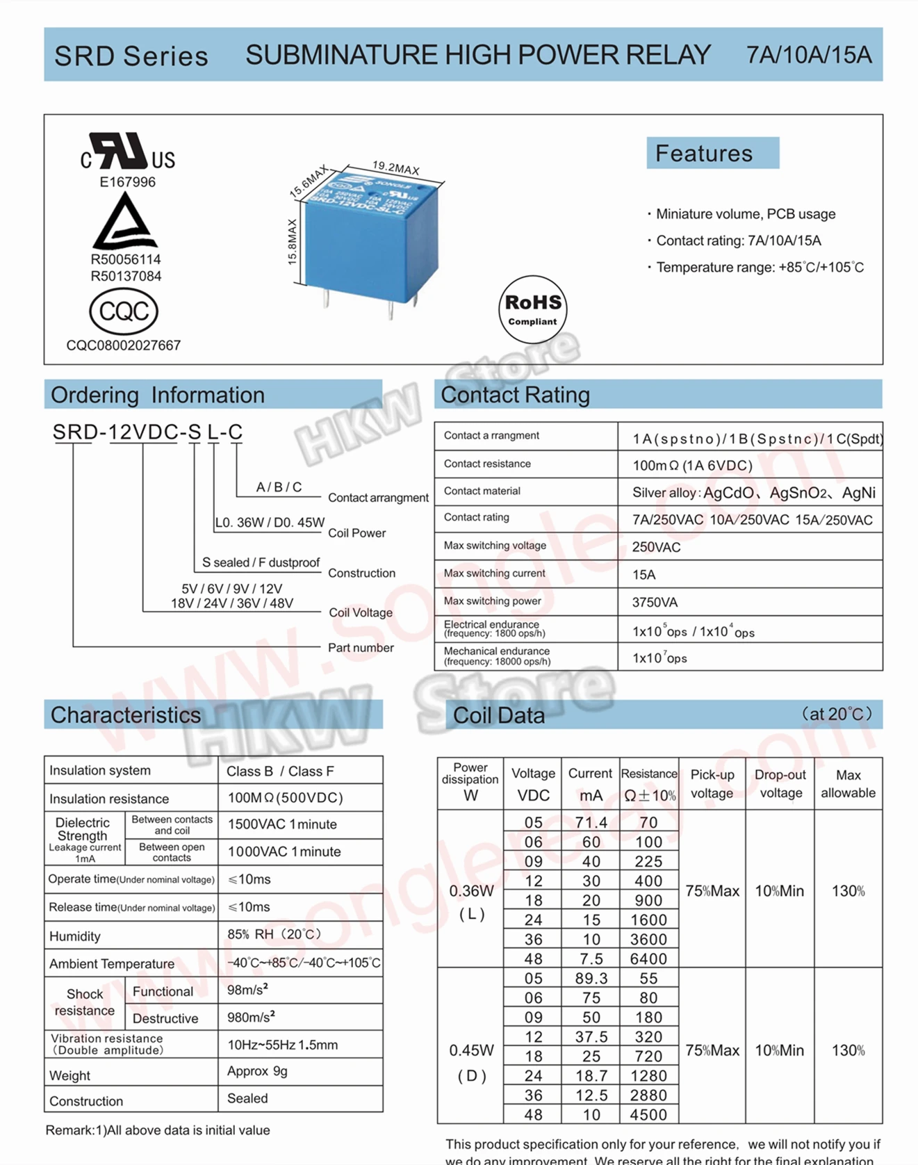 10 stücke Relais SRD-05VDC-SL-C SRD-24VDC-SL-C SRD-12VDC-SL-C SRD-12VDC-SL-A 3V 5V 12V 24V 48V 10A 250VAC 5PIN 4PIN Relais Relais – Detail 2