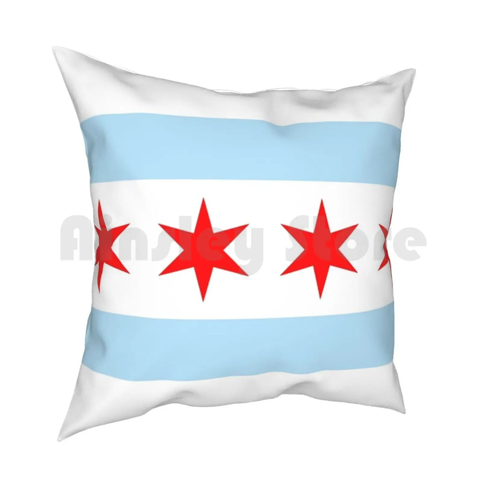 Chicago City Flag Of Illinois Sticker And More! Pillow Case Printed Home Soft Throw Pillow Chicago City Of