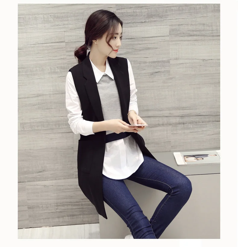 2022 Classic Women Long Blazer Vest Elegant Office Lady Coat Female Waistcoat Causal Suits Sleeveless Jacket