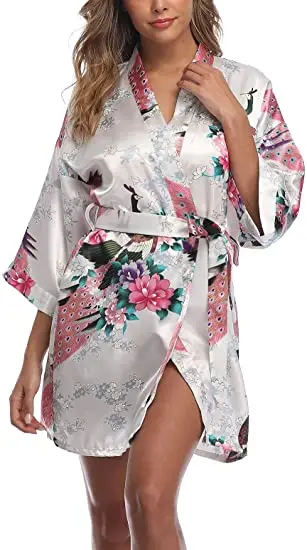 Fashion Satin Robe Female Bathrobe Sexy peignoir femme Silk Kimono Bride Dressing gown sleepwear Night Grow For Women