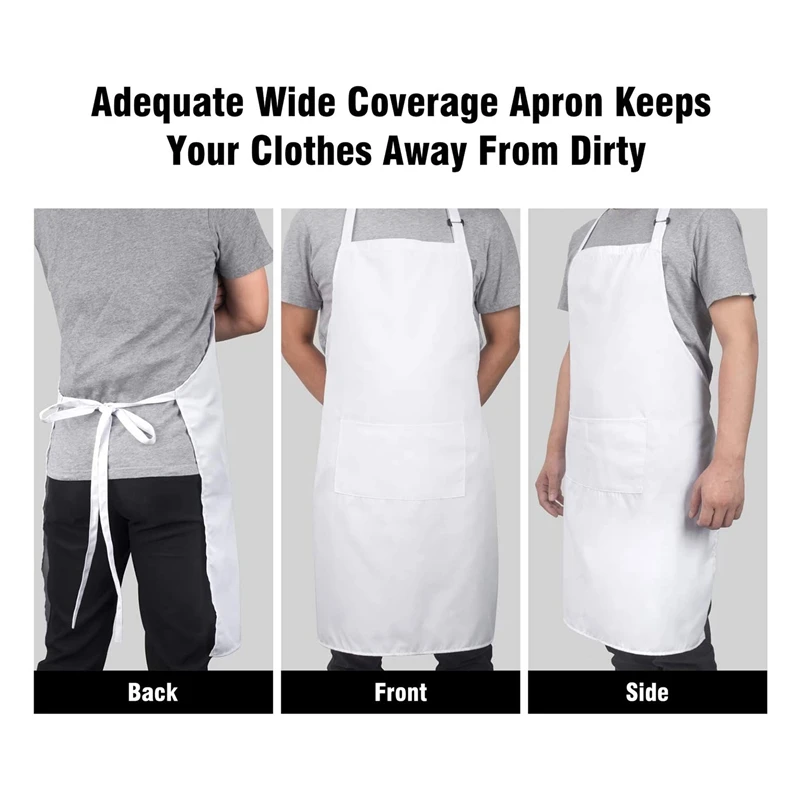 4 Pack Bib Aprons with 2 Pockets Adjustable Kitchen Cooking Chef Apron for Women & Men, White