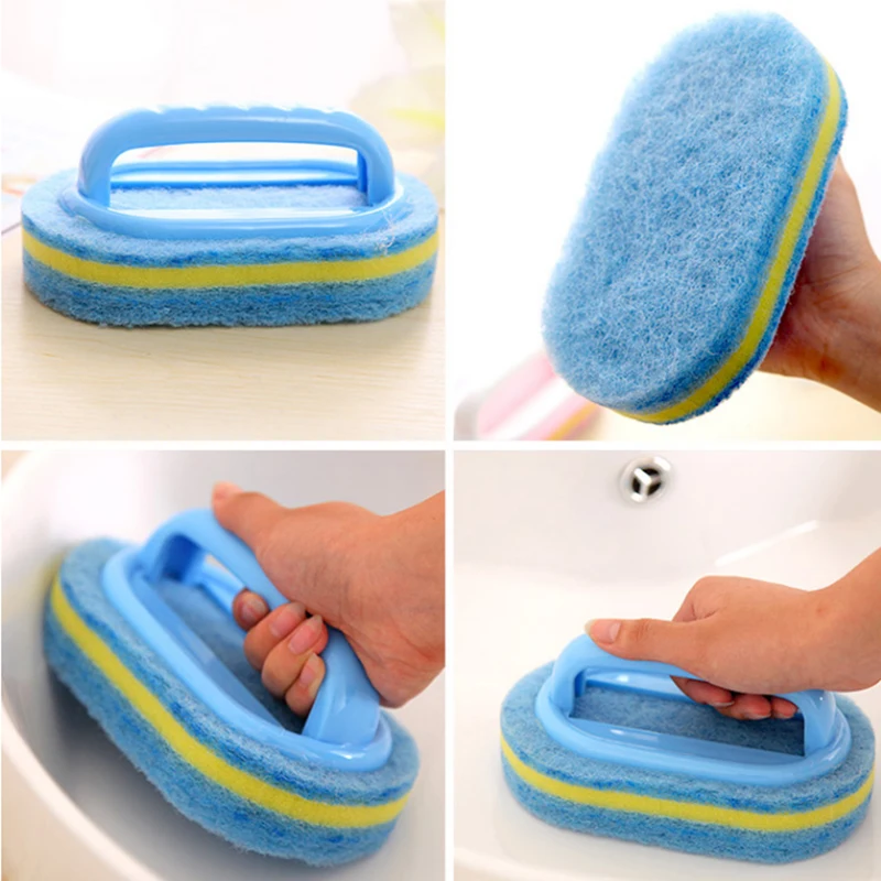 1pc Handheld Bathtub Scrubber Bathtub Sponge Brush Kitchen Cleaning Brush Blue Soft Magic Sponge Scrub Cleaning Brush Gadgets