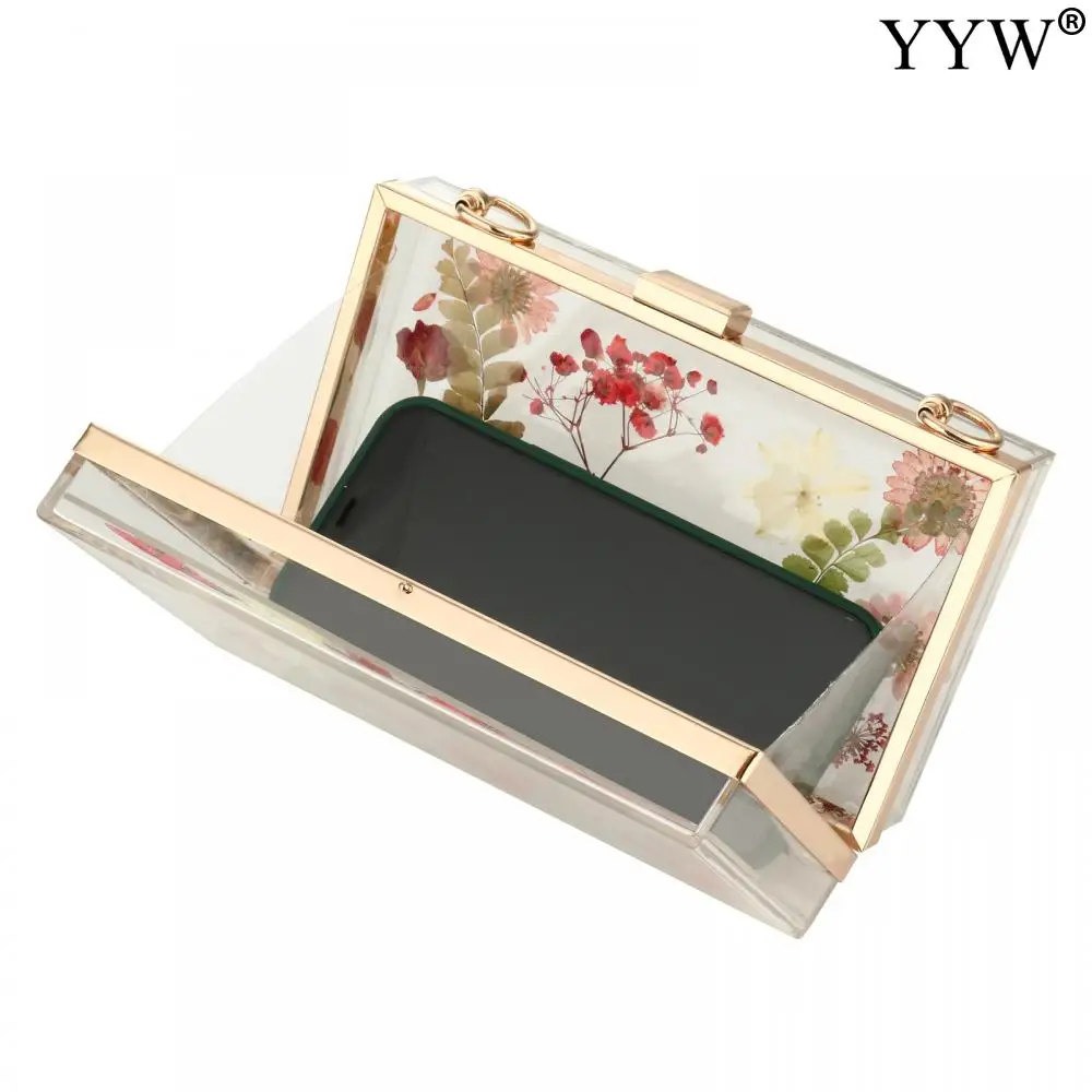 New Fashion Women Floral Acrylic Clutch Bag Box Bag Shoulder Transparent Elegant Design Female For Ladies Party Wedding Clutches