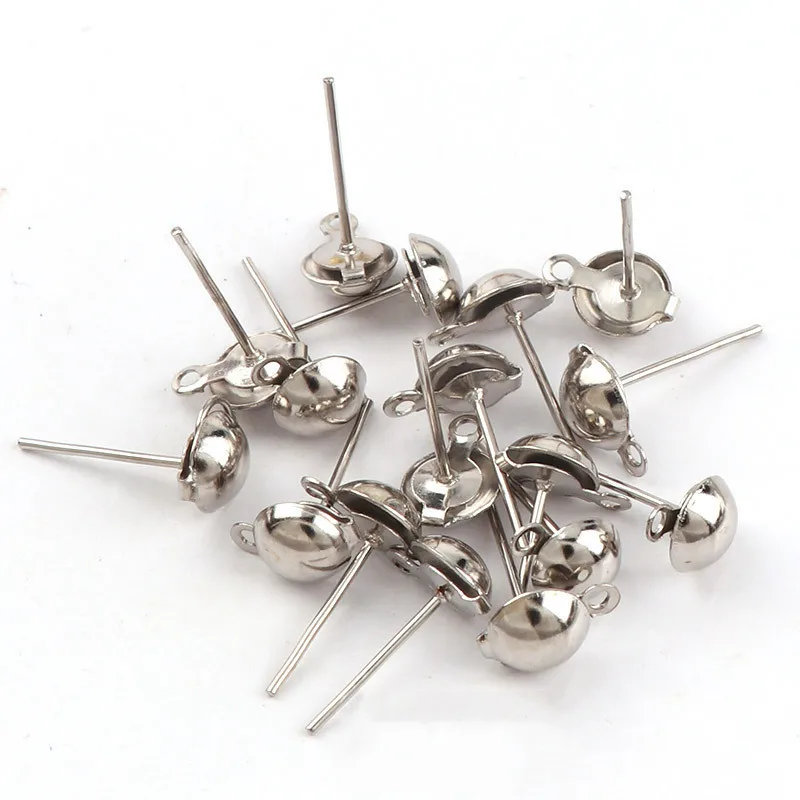 50P 4/5/6/8/10MM Iron Ear Needle with Cover and Hanging Stud Jewelry Making Earring Pins Base Stoppers Connector DIY