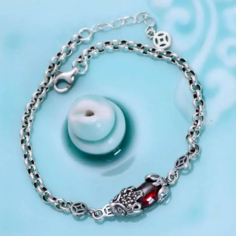 Hot sale S925 Sterling Silver Bracelet Dragon Son Pixiu Red Agate Bracelet