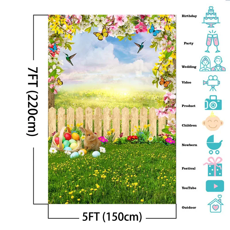 Mocsicka Frühling Ostern Fotografie Hintergrund Zaun Hase Ei Dekoration Studio Requisiten Kind Porträt Foto Hintergrund Banner